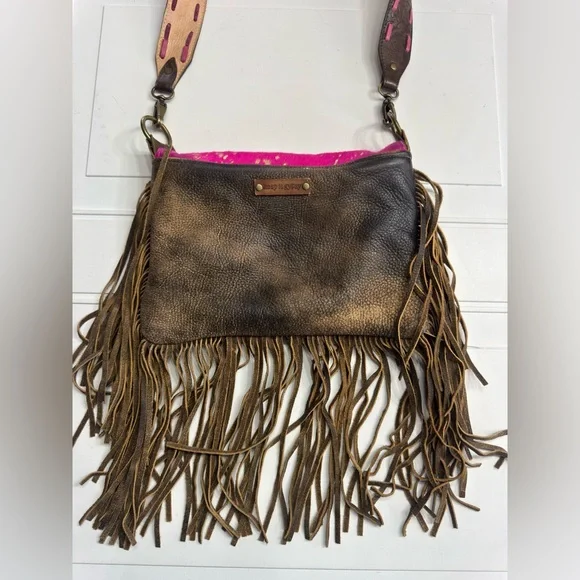 Keep It Gypsy Upcycled LV Fringe Calf Hair Animal Print Crossbody Bag Boho - Picture 5 of 7